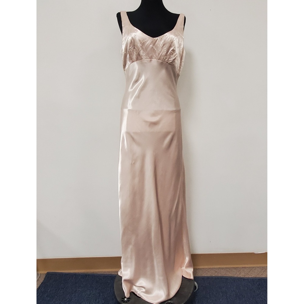 All That Jazz Vtg Empire Waist Satin Gown Size 9/10 Pink Sequin Dress Regency